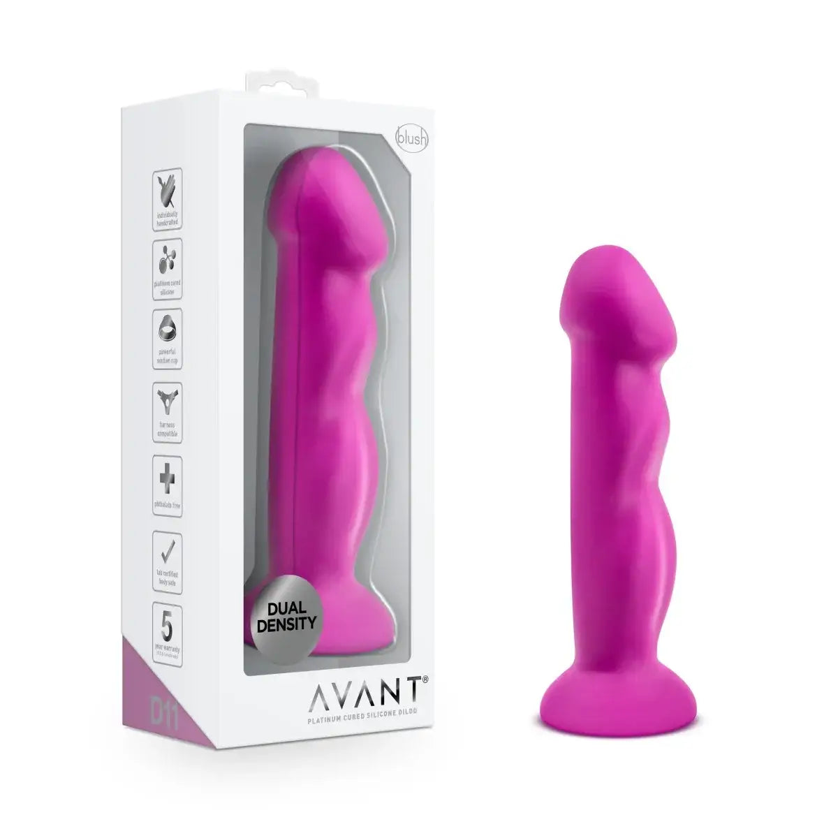 Blush Novelties® Avant D11 Suko Dual Density Dildo - Sensa Feel | Suction Cup & Harness Compatible Magenta