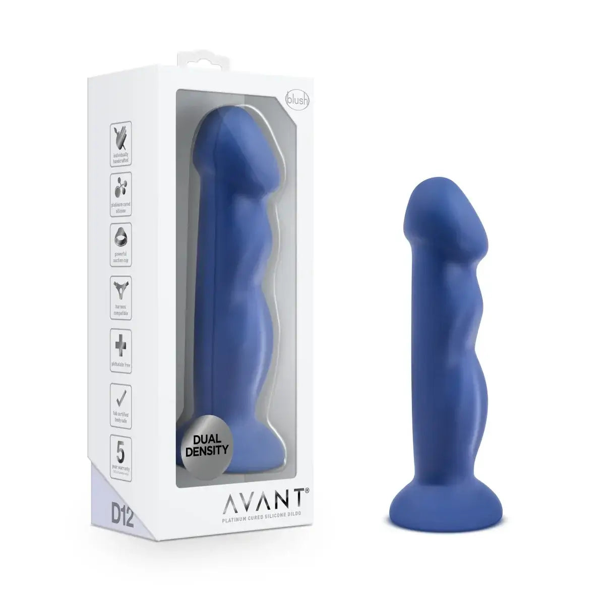 Blush Novelties® Avant D12 Suko Dual Density Dildo - Sensa Feel | Suction Cup & Harness Compatible Blue