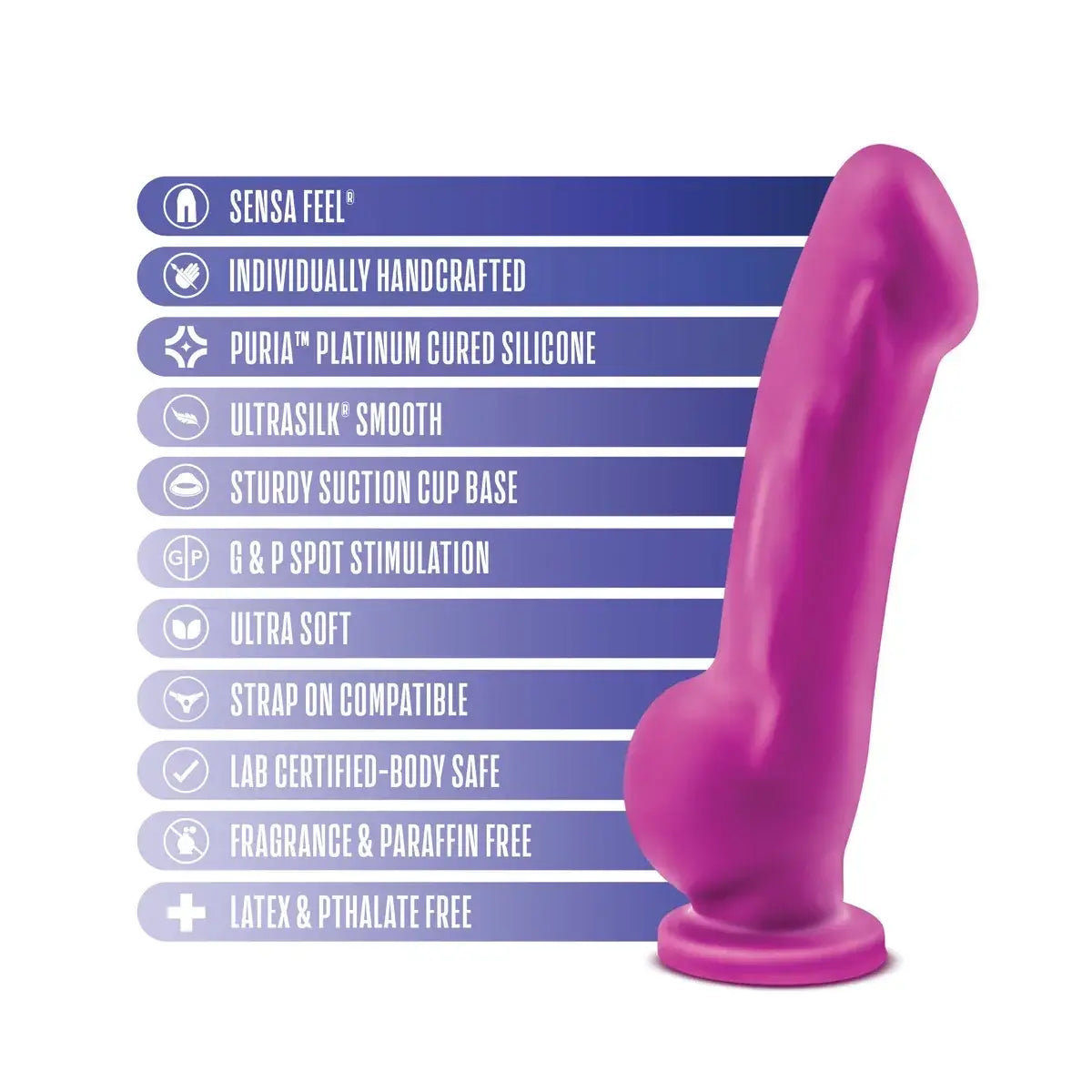 Blush Novelties® Avant D7 Ergo Dual Density Dildo - Sensa Feel | Suction Cup & Harness Compatible Magenta