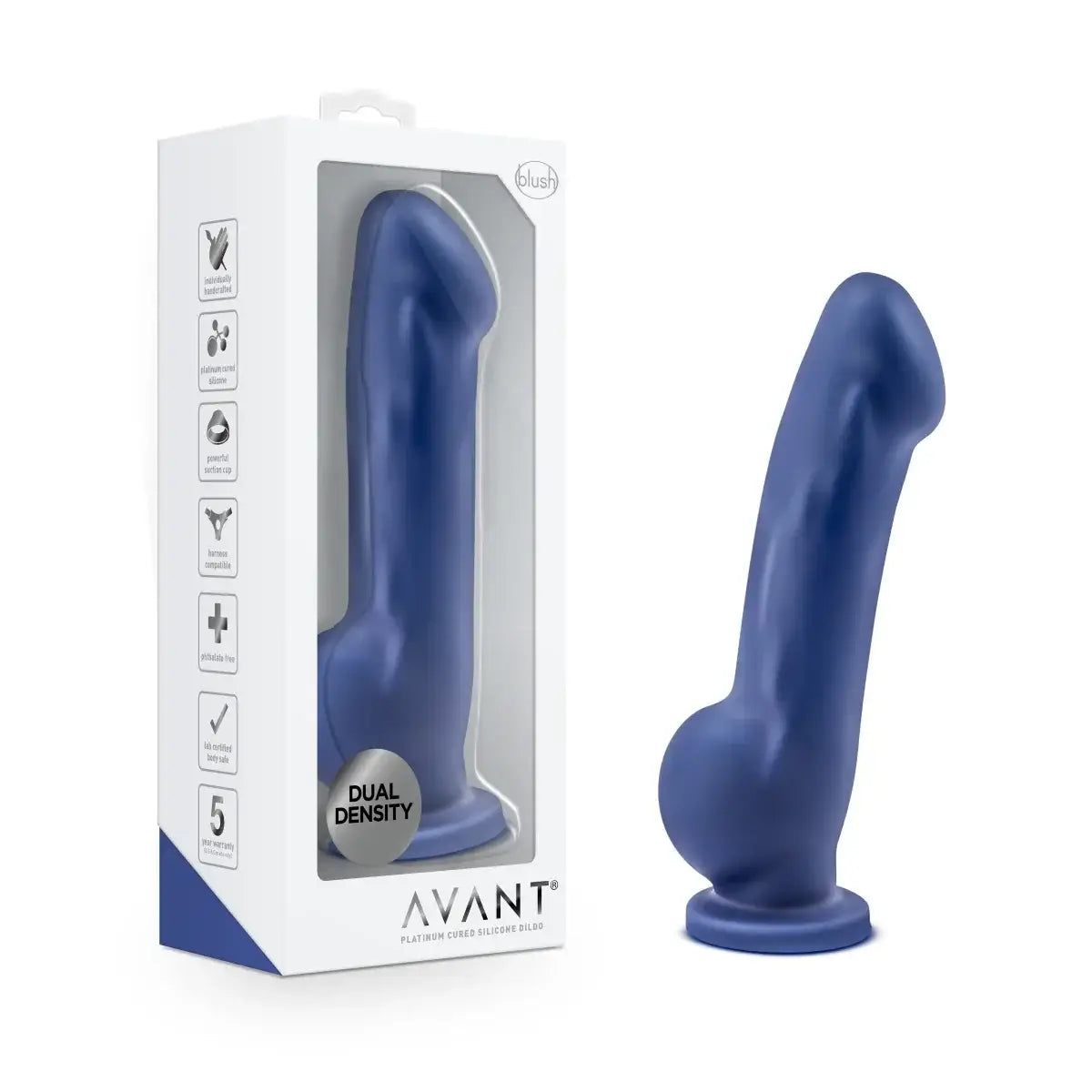 Blush Novelties® Avant D8 Ergo Dual Density Dildo - Sensa Feel | Suction Cup & Harness Compatible Blue