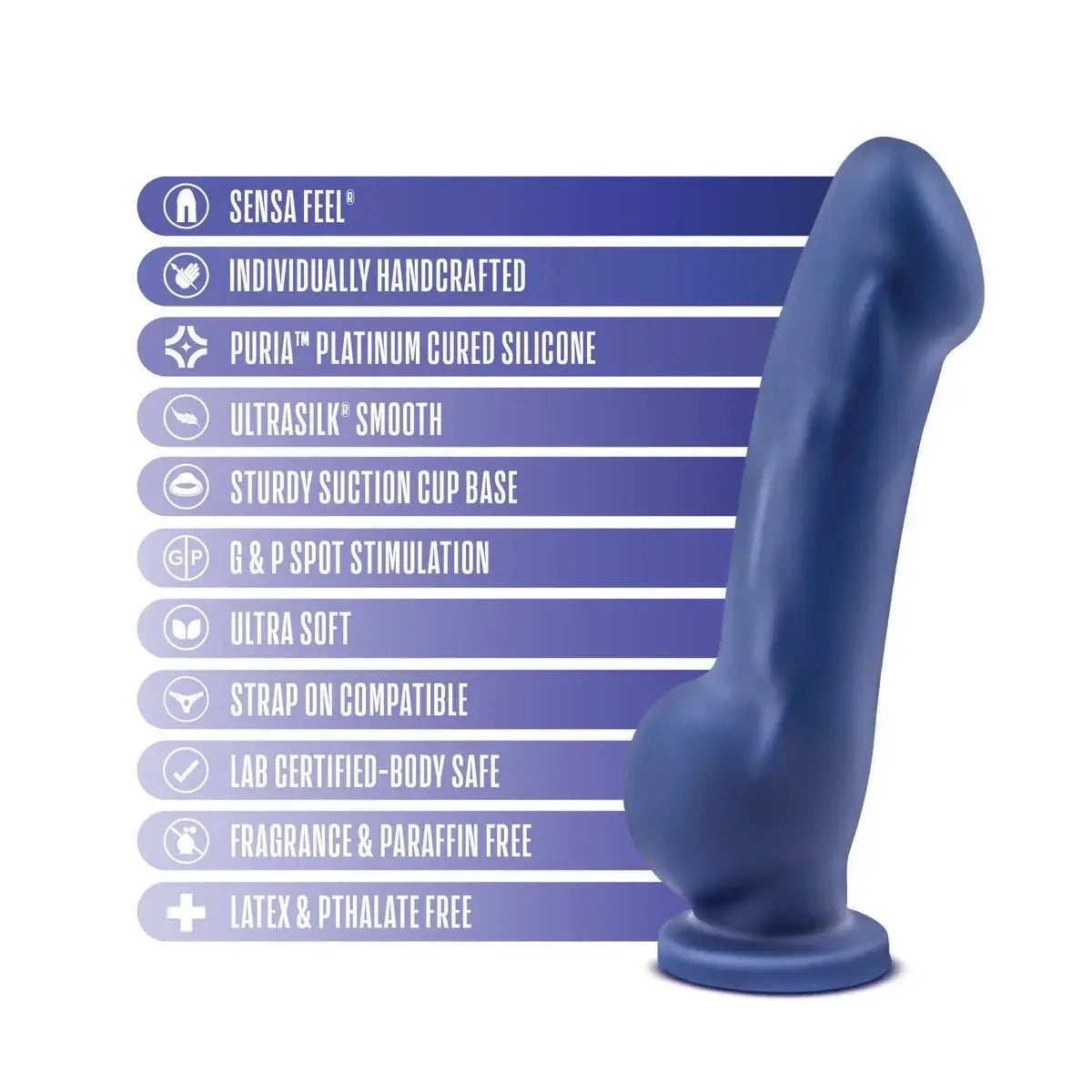 Blush Novelties® Avant D8 Ergo Dual Density Dildo - Sensa Feel | Suction Cup & Harness Compatible Blue