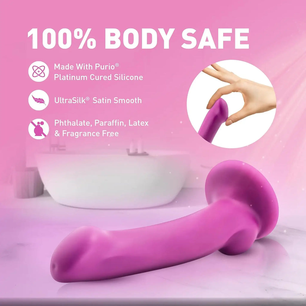 Blush Novelties® Avant D9 Ergo Mini Dual Density Dildo - Sensa Feel | Suction Cup & Harness Compatible Magenta