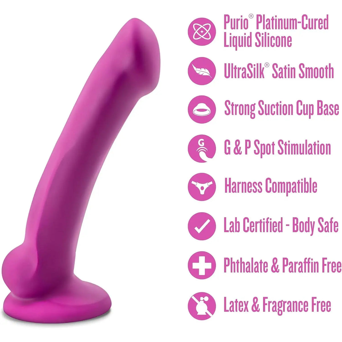 Blush Novelties® Avant D9 Ergo Mini Dual Density Dildo - Sensa Feel | Suction Cup & Harness Compatible Magenta
