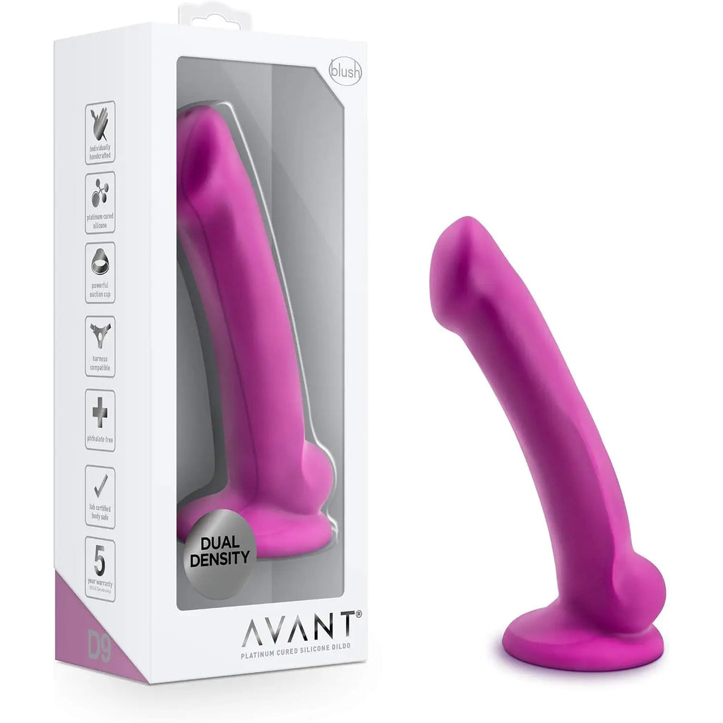 Blush Novelties® Avant D9 Ergo Mini Dual Density Dildo - Sensa Feel | Suction Cup & Harness Compatible Magenta