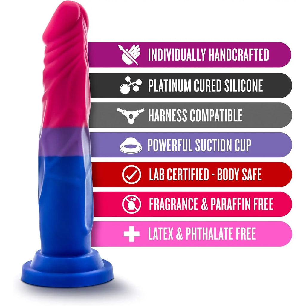 Blush Novelties® Avant P8 Bisexual Pride Dildo - 7.5’’ Textured Silicone Multicolor