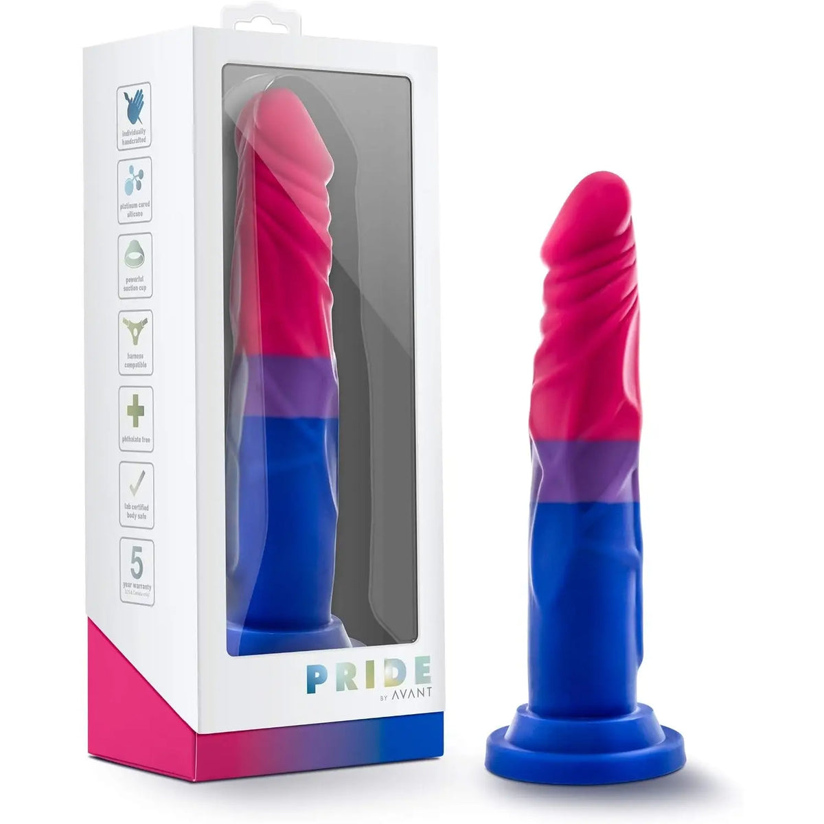 Blush Novelties® Avant P8 Bisexual Pride Dildo - 7.5’’ Textured Silicone Multicolor