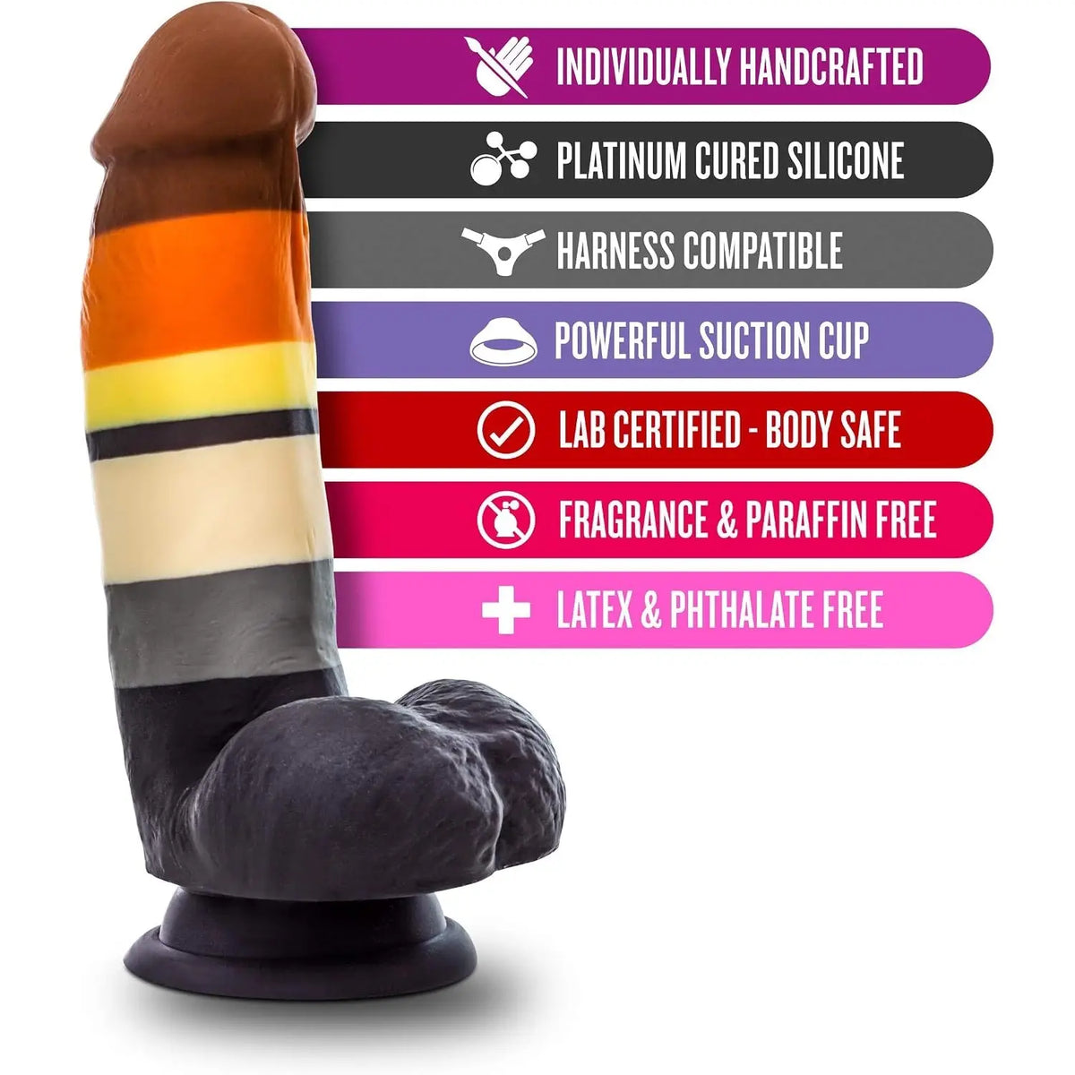 Blush Novelties® Avant P9 Bear Pride Dildo - 7.5’’ Curved Silicone with Balls Multicolor