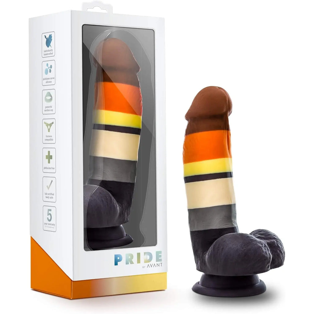 Blush Novelties® Avant P9 Bear Pride Dildo - 7.5’’ Curved Silicone with Balls Multicolor
