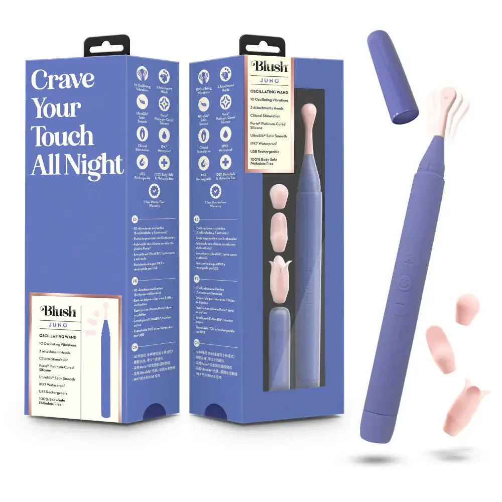 Blush Novelties® Juno Oscillating Wand Vibrator – Precision Tip & 3 Attachments Lilac