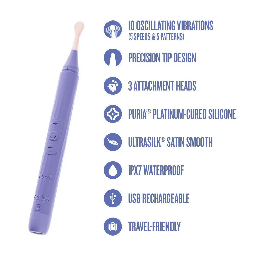 Blush Novelties® Juno Oscillating Wand Vibrator – Precision Tip & 3 Attachments Lilac