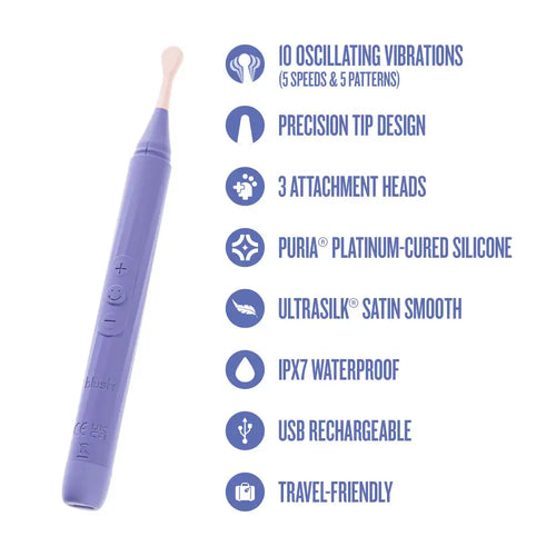 Blush Novelties® Juno Oscillating Wand Vibrator – Precision Tip & 3 Attachments Lilac