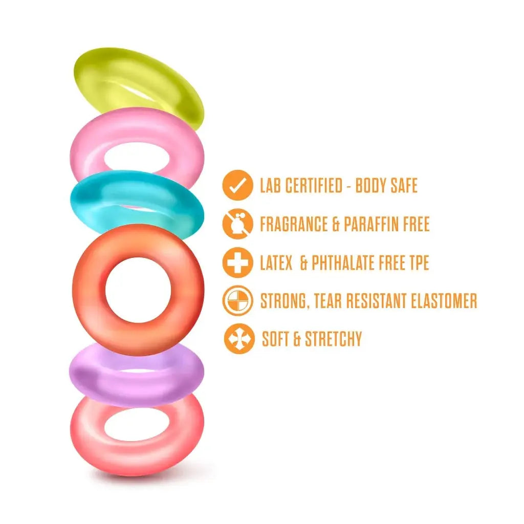 Blush Novelties® King of the Ring 6-Pack - Stretchy Elastomer C-Ring Set Rainbow