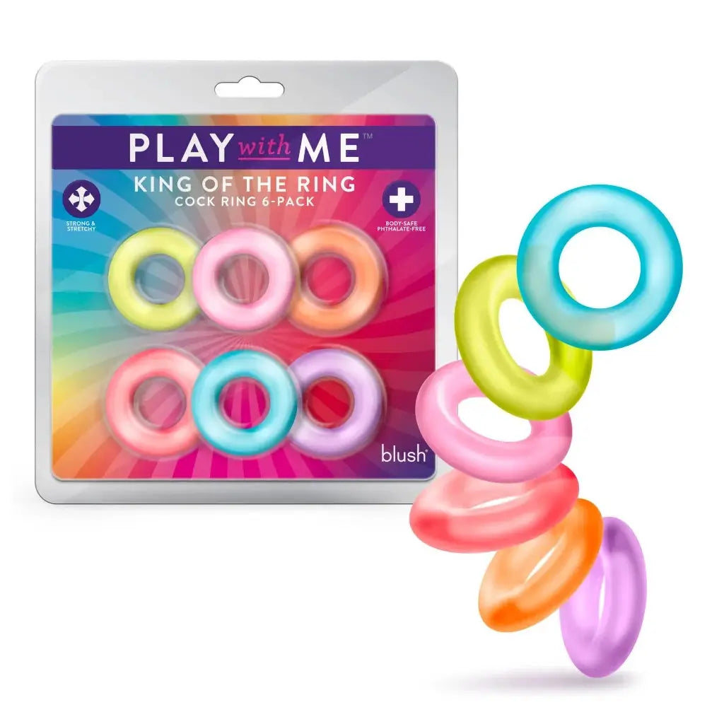 Blush Novelties® King of the Ring 6-Pack - Stretchy Elastomer C-Ring Set Rainbow