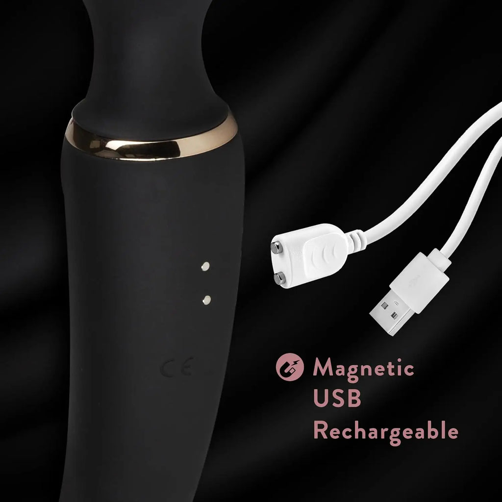 Blush Novelties® Lush Gia Dual-Ended Wand Vibrator - 7 Modes Each End | Massage & G-Spot Black