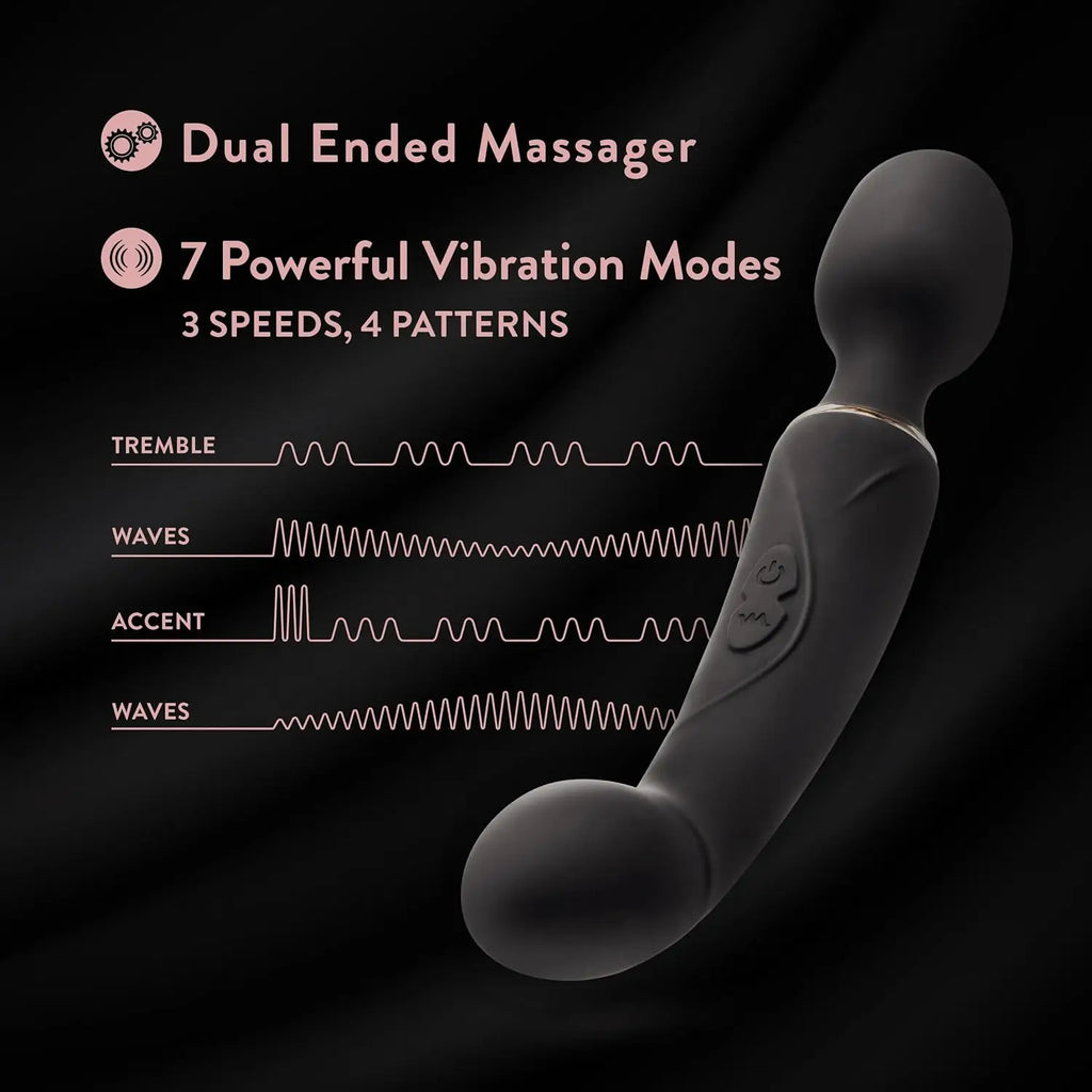 Blush Novelties® Lush Gia Dual-Ended Wand Vibrator - 7 Modes Each End | Massage & G-Spot Black