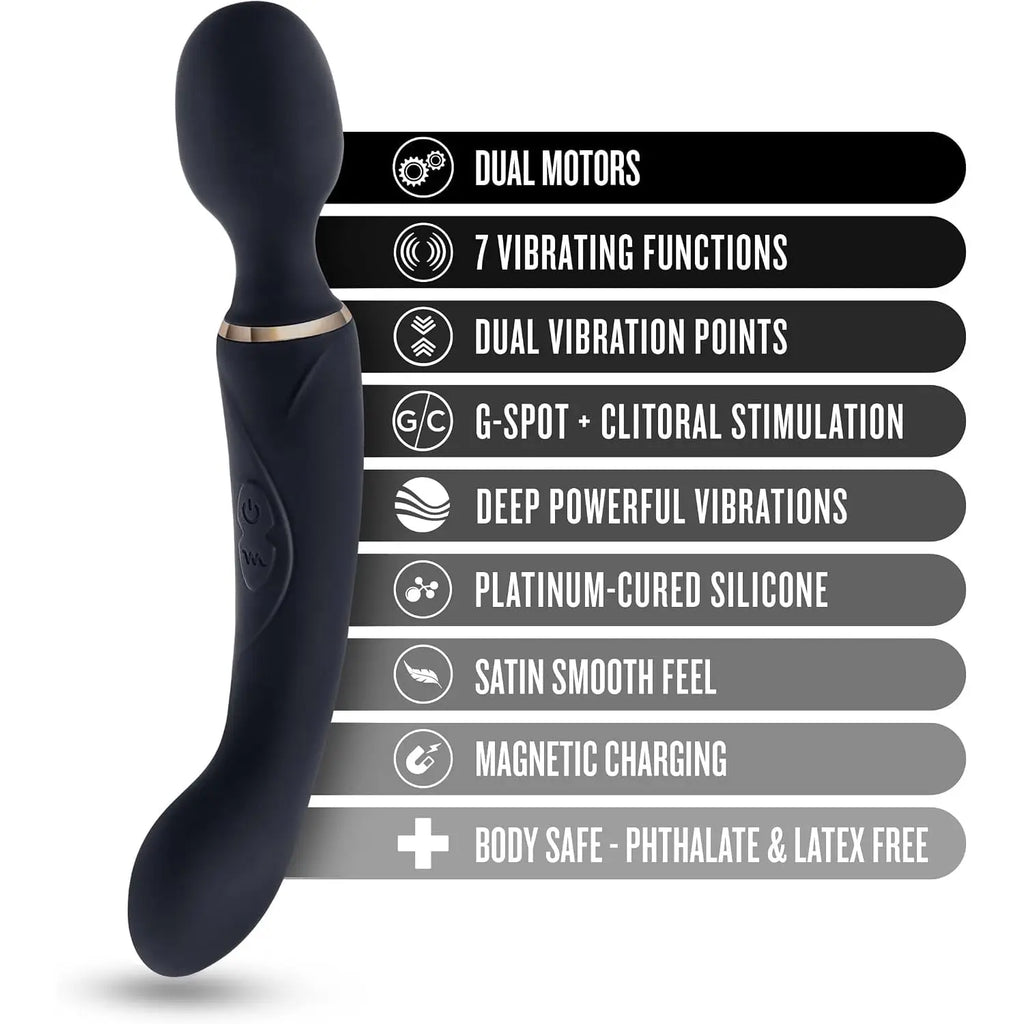 Blush Novelties® Lush Gia Dual-Ended Wand Vibrator - 7 Modes Each End | Massage & G-Spot Black