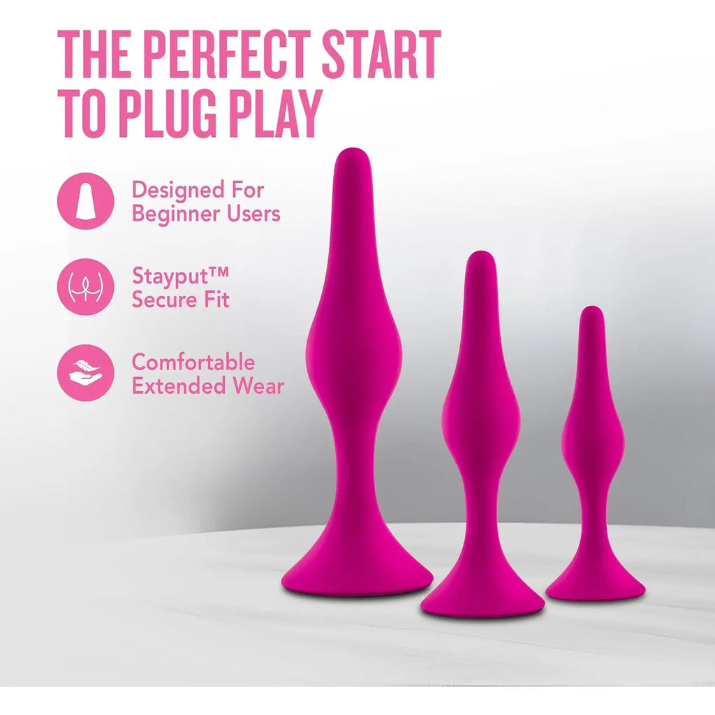 Blush Novelties® Luxe Beginner 3-Piece Graduated Silicone Anal Plug Set