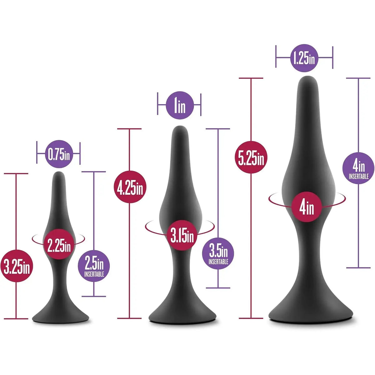 Blush Novelties® Luxe Beginner 3-Piece Graduated Silicone Anal Plug Set