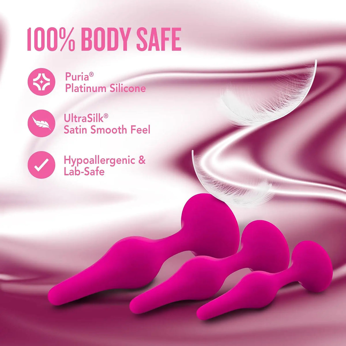 Blush Novelties® Luxe Beginner 3-Piece Graduated Silicone Anal Plug Set