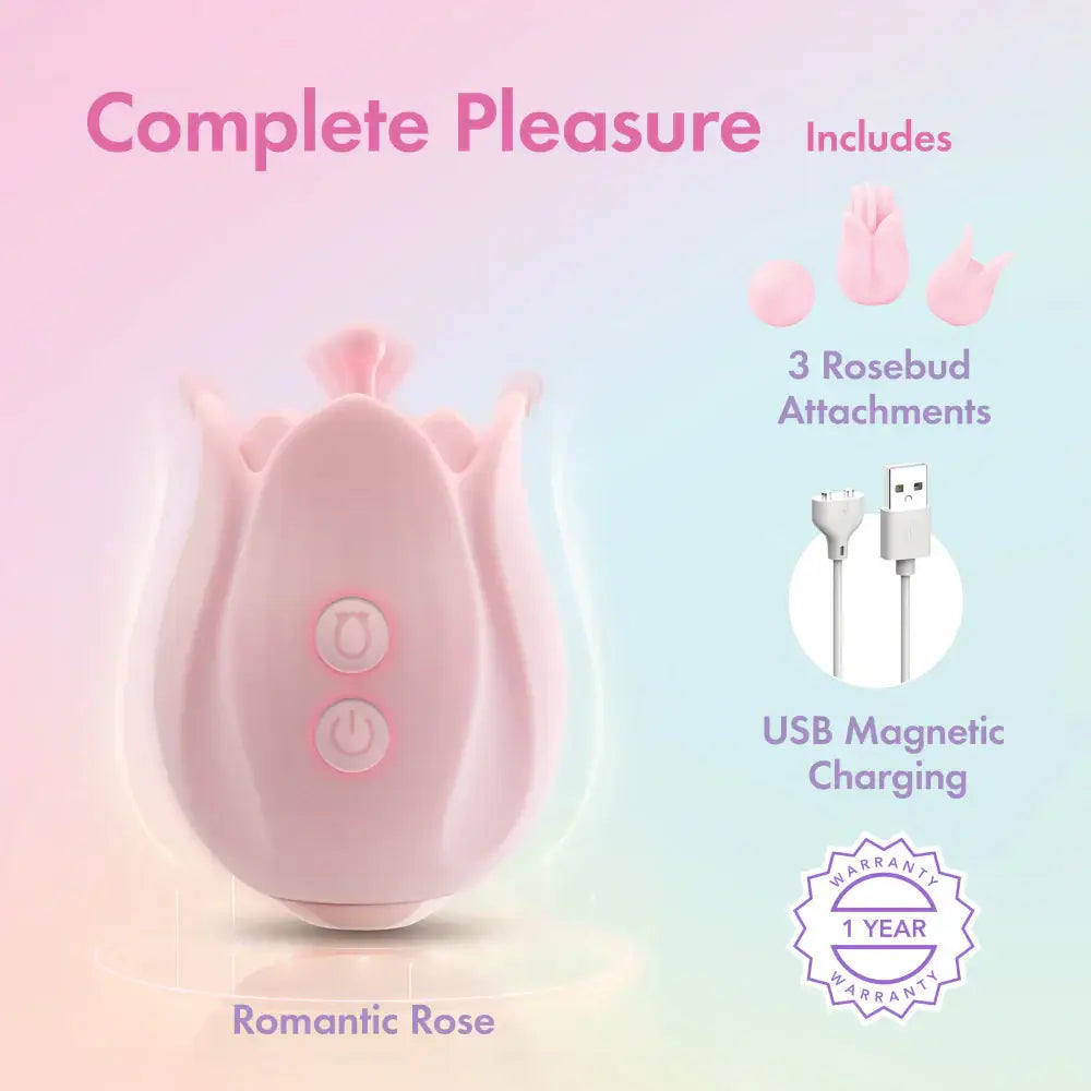 Blush Novelties® | Play With Me Romantic Rose Vibrator, 3 Rosebud Heads & 10 Modes Pink