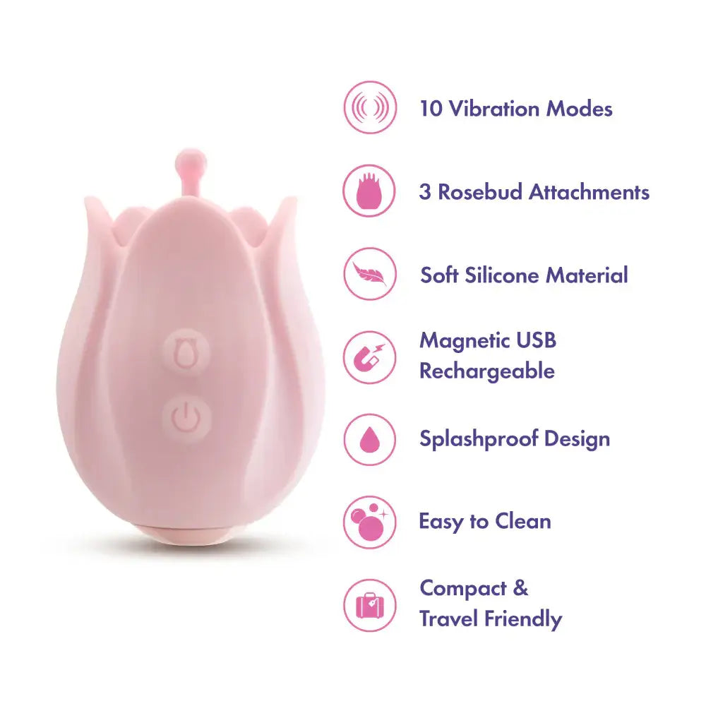 Blush Novelties® | Play With Me Romantic Rose Vibrator, 3 Rosebud Heads & 10 Modes Pink