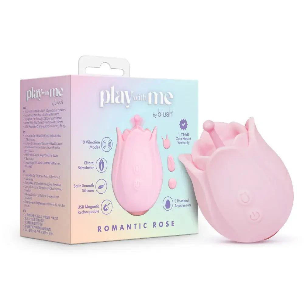 Blush Novelties® | Play With Me Romantic Rose Vibrator, 3 Rosebud Heads & 10 Modes Pink