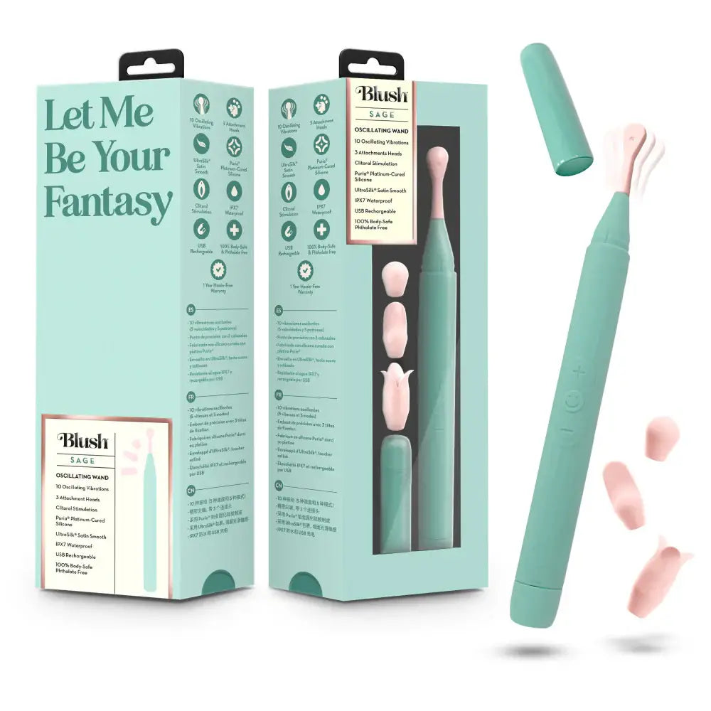 Blush Novelties® Sage Oscillating Wand Vibrator – Precision Tip & 3 Attachments