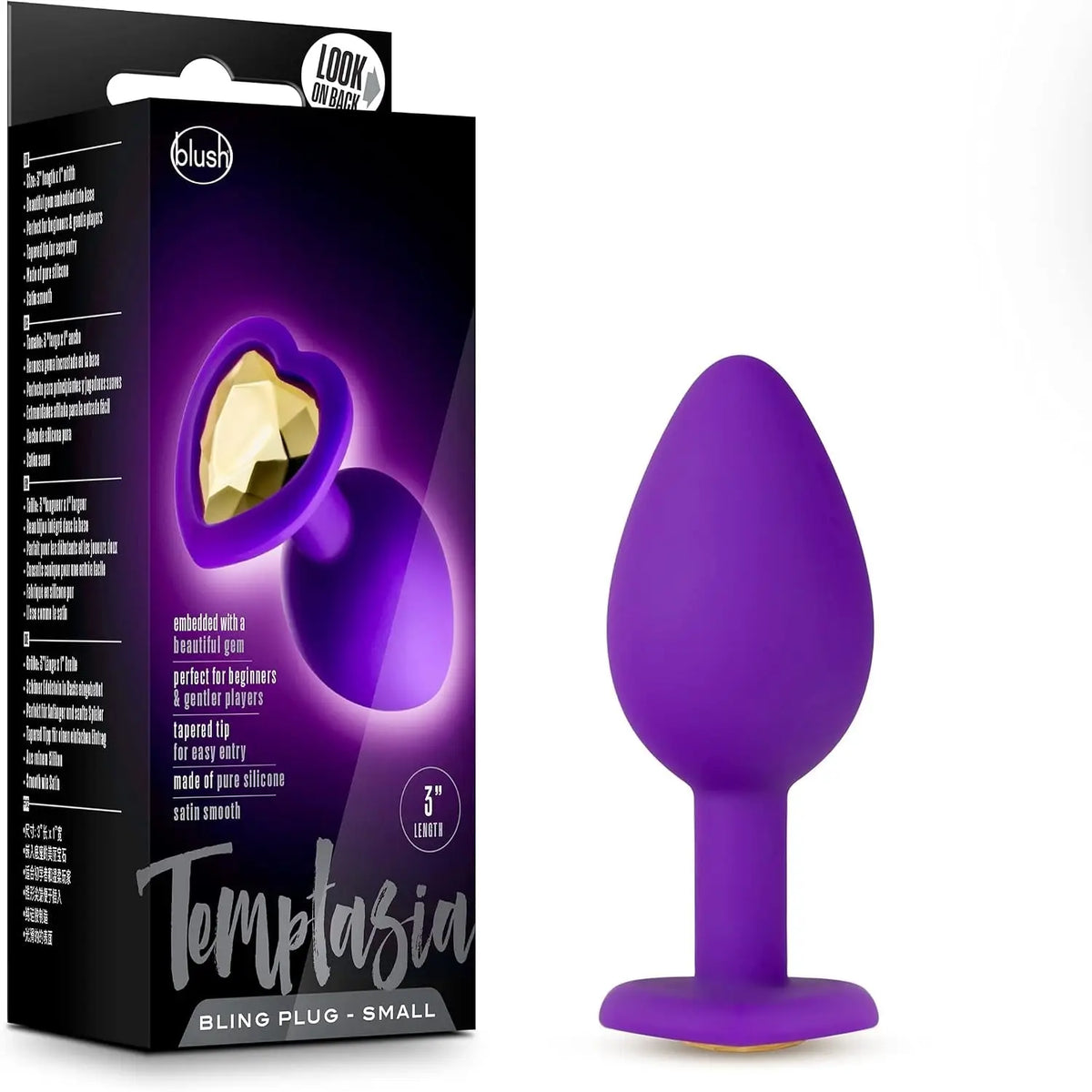 Blush Novelties® Temptasia Bling Plug - Heart-Shaped Silicone Anal with Gemstone Small / Purple