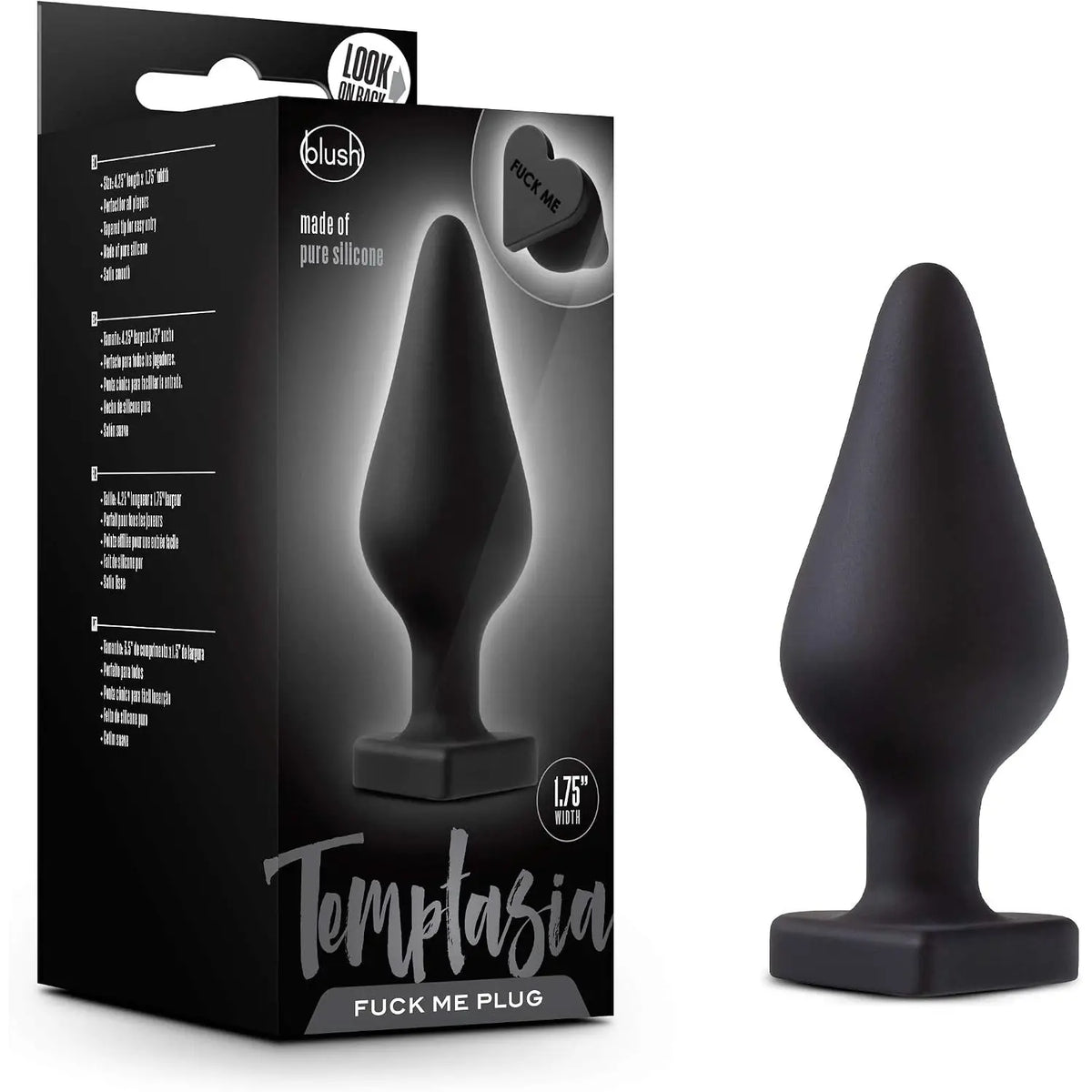 Blush Novelties® Temptasia F*ck Me Butt Plug - Flexible Silicone | Heart-Shaped Base | Conical Taper Black