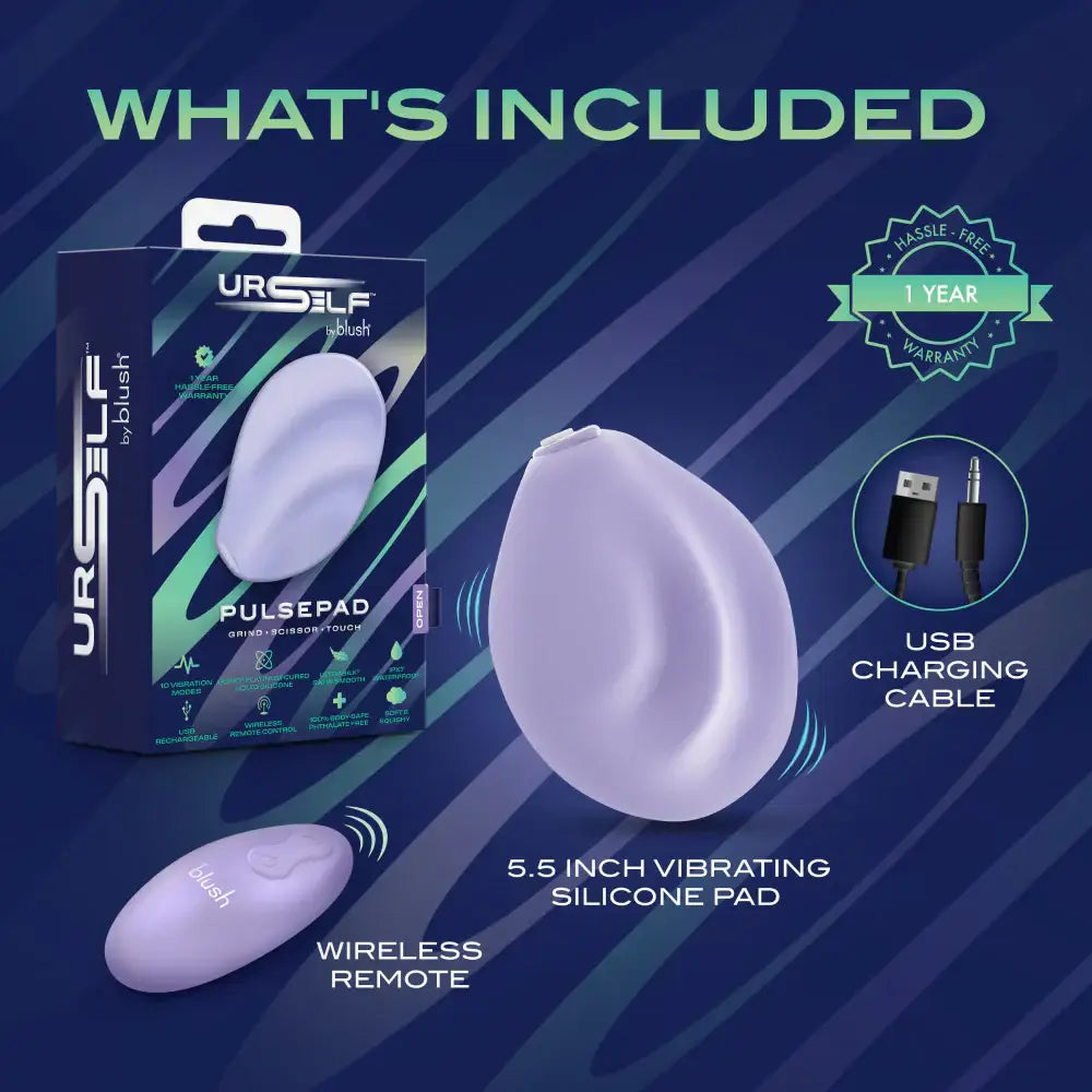 Blush Novelties® URSELF™ PulsePad Double-Sided Silicone Grinder Vibrator, 10 Modes Wireless Remote Lilac
