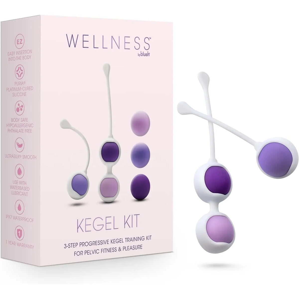 Blush Novelties® Wellness Kegel Training Kit - 6-Piece Weighted Pelvic Floor Exercise Set Purple