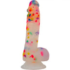 BMS Addiction Party Marty 7.5’’ Rainbow Confetti Silicone Dildo with Suction Base