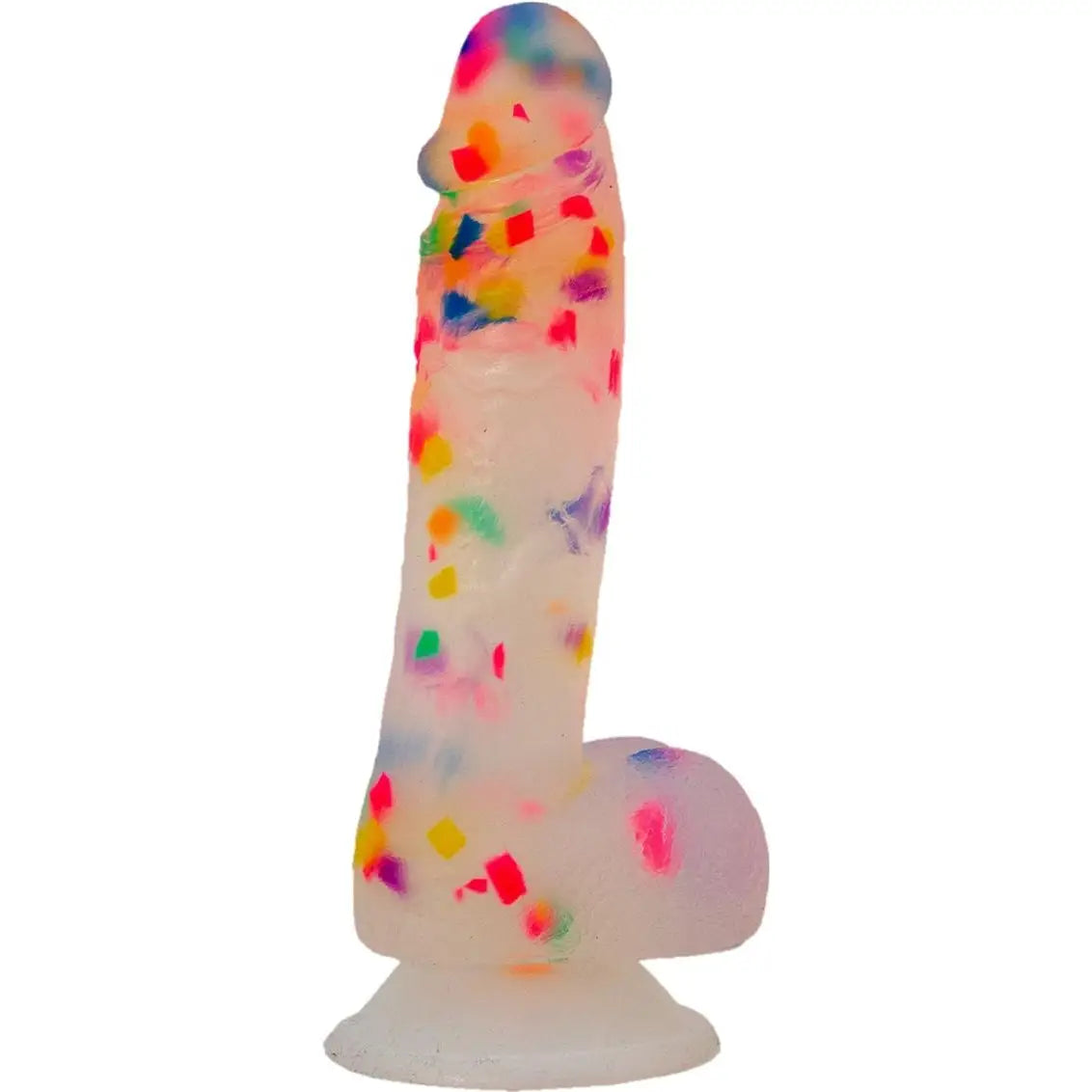 BMS Addiction Party Marty 7.5’’ Rainbow Confetti Silicone Dildo with Suction Base