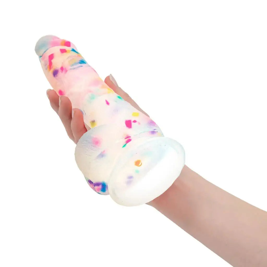 BMS Addiction Party Marty 7.5’’ Rainbow Confetti Silicone Dildo with Suction Base