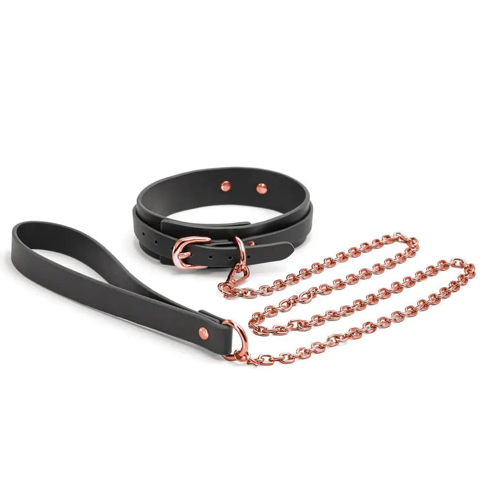 Bondage Couture Vinyl Collar and Leash - Black - Restraints