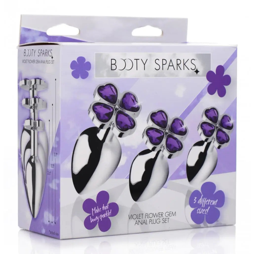 Booty Sparks™ Violet Flower Gem Anal Plug Set - Purple - Butt
