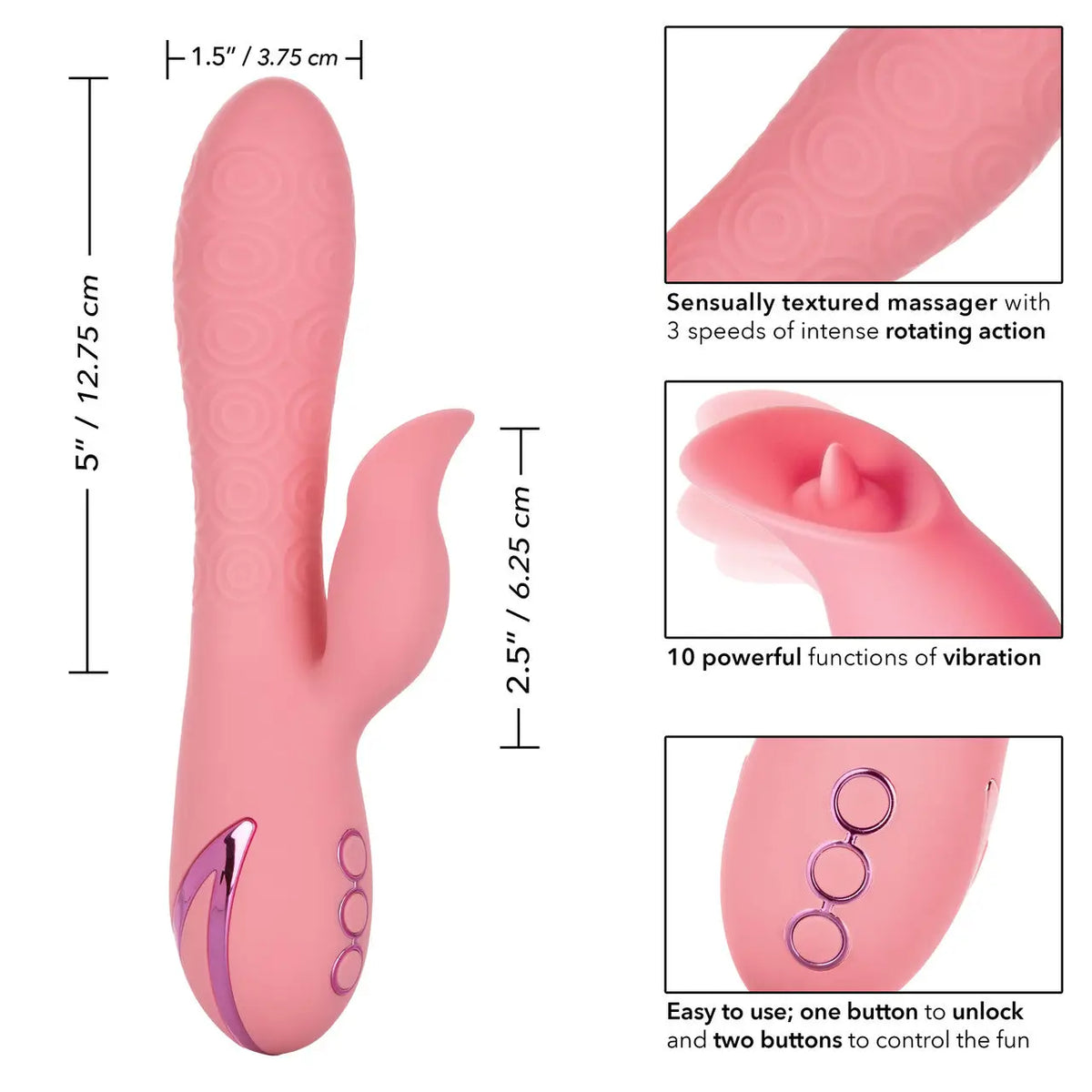 CalExotics® CalExotics California Dreaming Pasadena Player - Rotating Rabbit Vibrator with Flickering Teaser Pink
