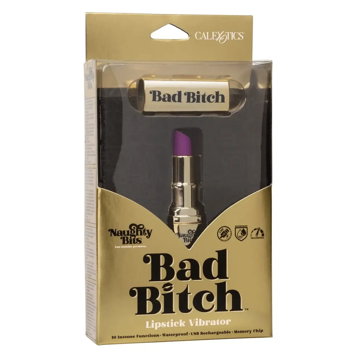 CalExotics® CalExotics Naughty Bits Bad Bitch Lipstick Vibrator - Discreet 10 Speed Rechargeable Gold