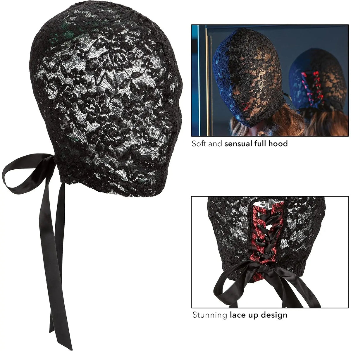 CalExotics® CalExotics Scandal Corset Lace Hood - Breathable Bondage for Sensory Play Black