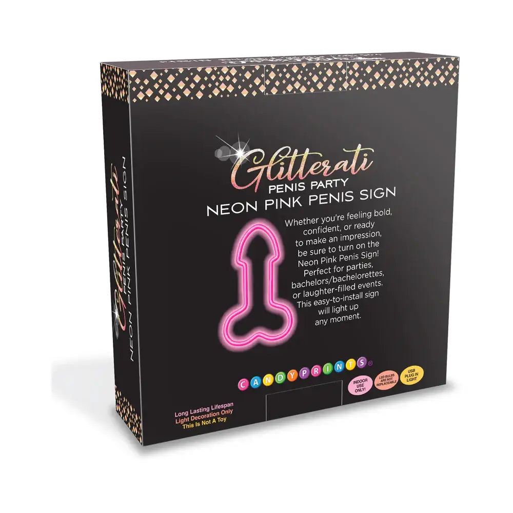 Candyprints® Glitterati Penis Party LED Neon Pink Sign - Lighting