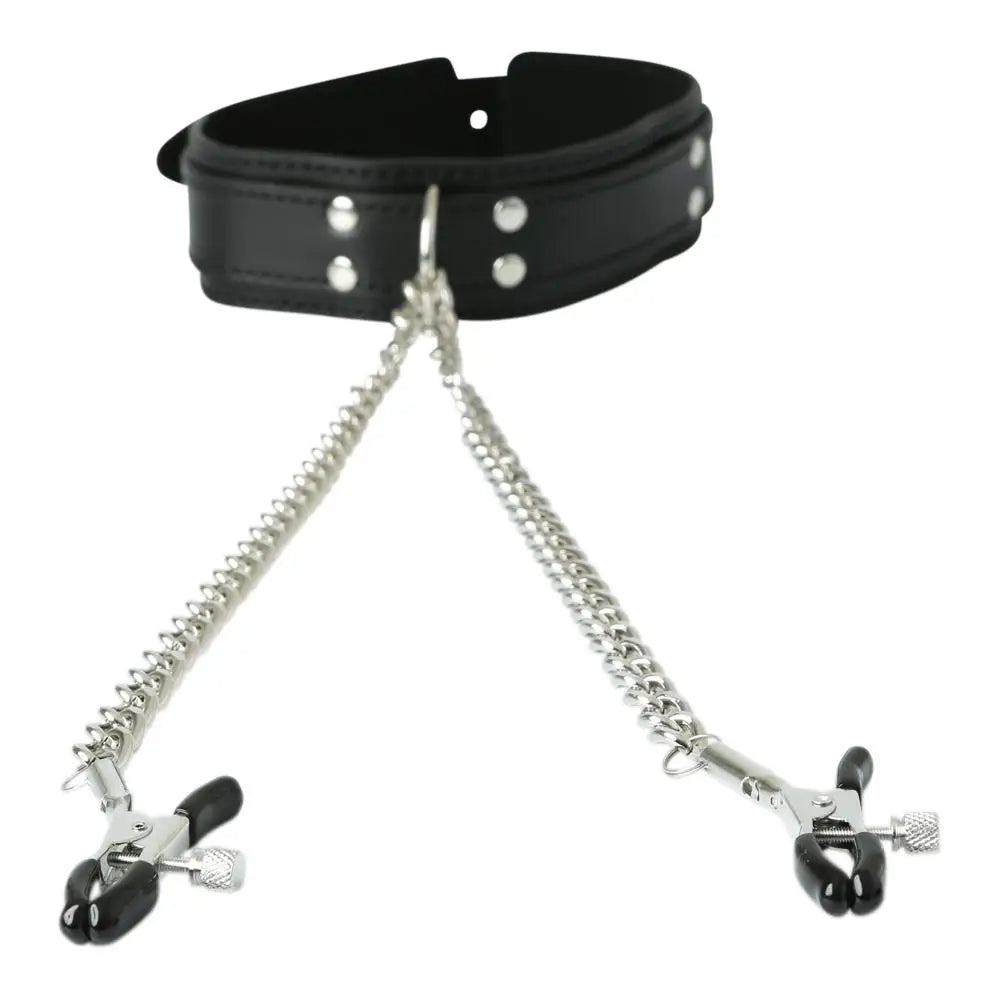 Collar With Nipple Clamps - Black - Restraints