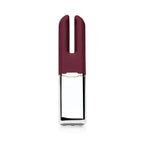 A dual-stimulation personal massager with a dark burgundy silicone head and a polished silver metallic base, shown against a plain white background.