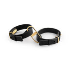 CRAVE Icon Cuffs – Leather & Stainless Steel Restraint Bracelet Black and 24kt Gold