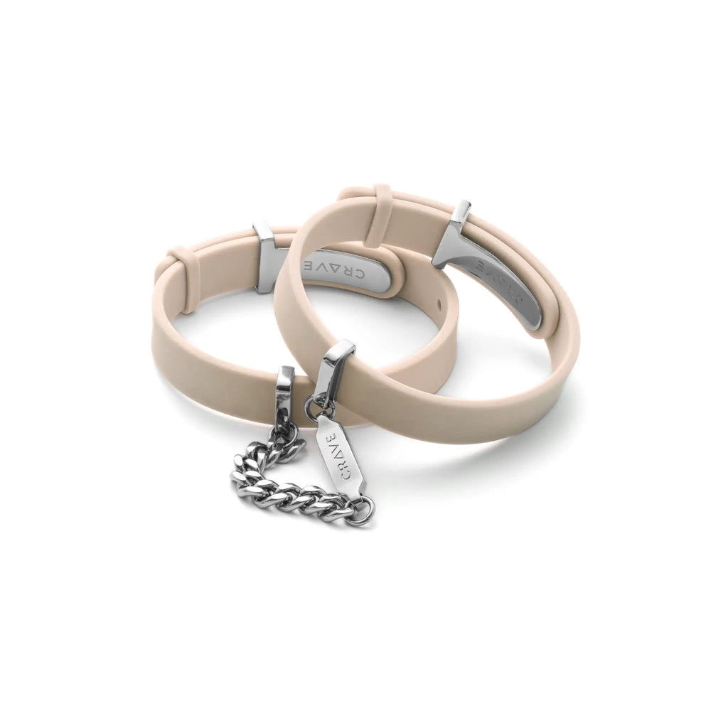 Beige dog collar with silver hardware on a white background