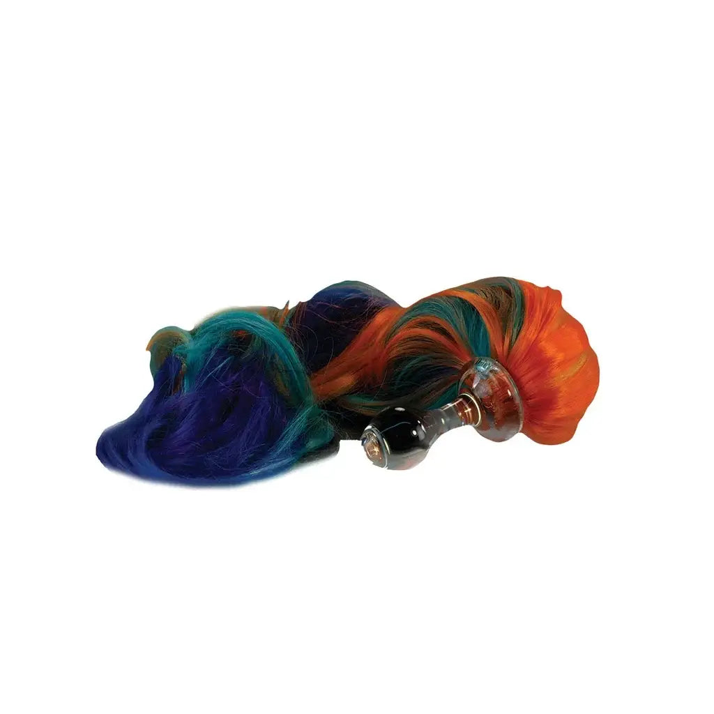 Crystal Delights Rainbow Pony Tail Glass Butt Plug - Premium Borosilicate