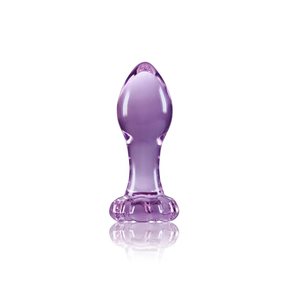 Crystal Flower Glass Anal Plug - Purple - Butt