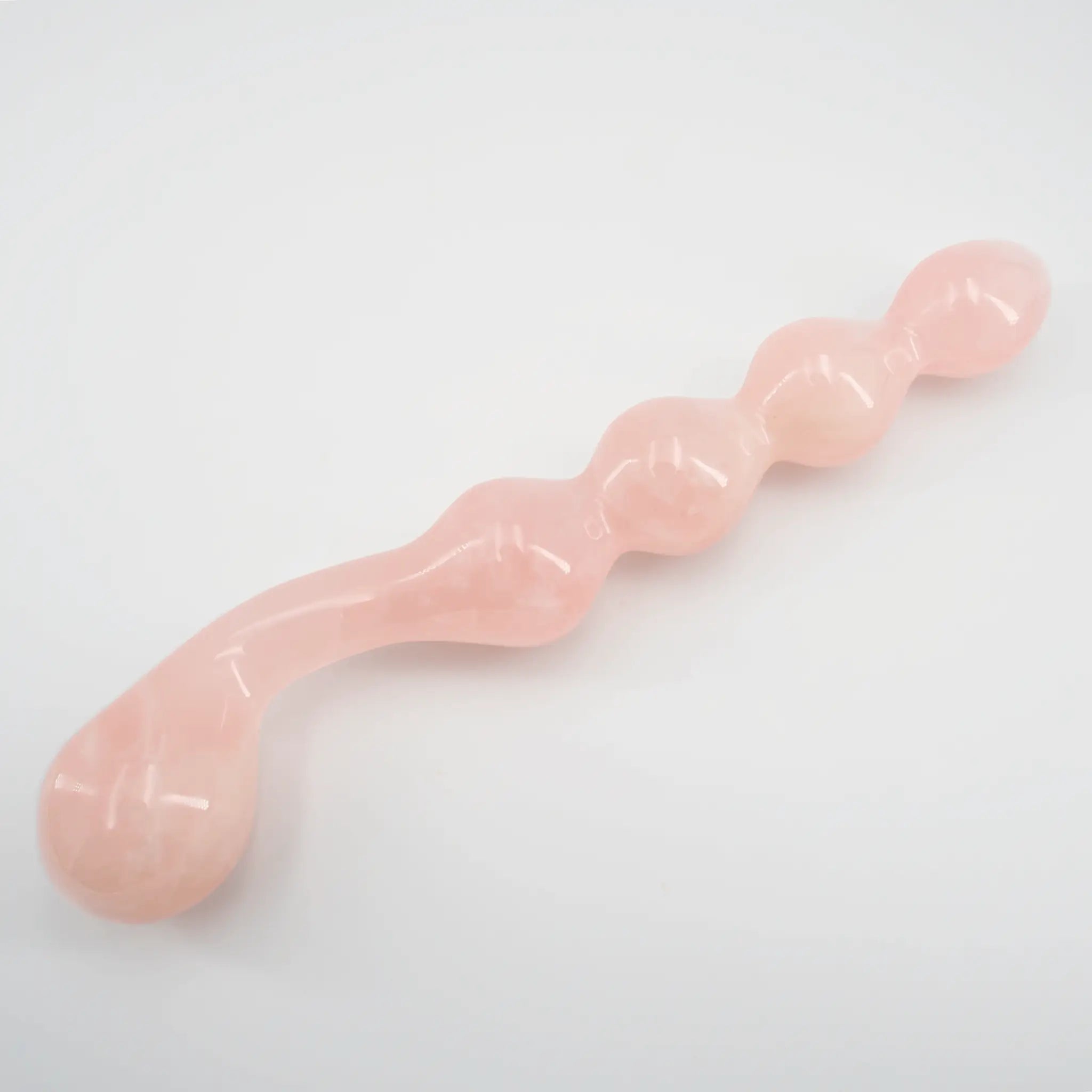 Elegance Knotted Rose Quartz Dildo / 10’’ Curved Bulbous,Ribbed Double End