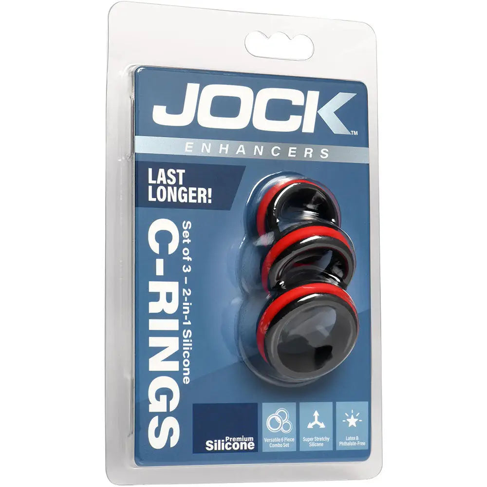 Curve Toys JOCK Enhancers - Premium Silicone C-Ring Set of 3 with Removable Inserts Multicolor