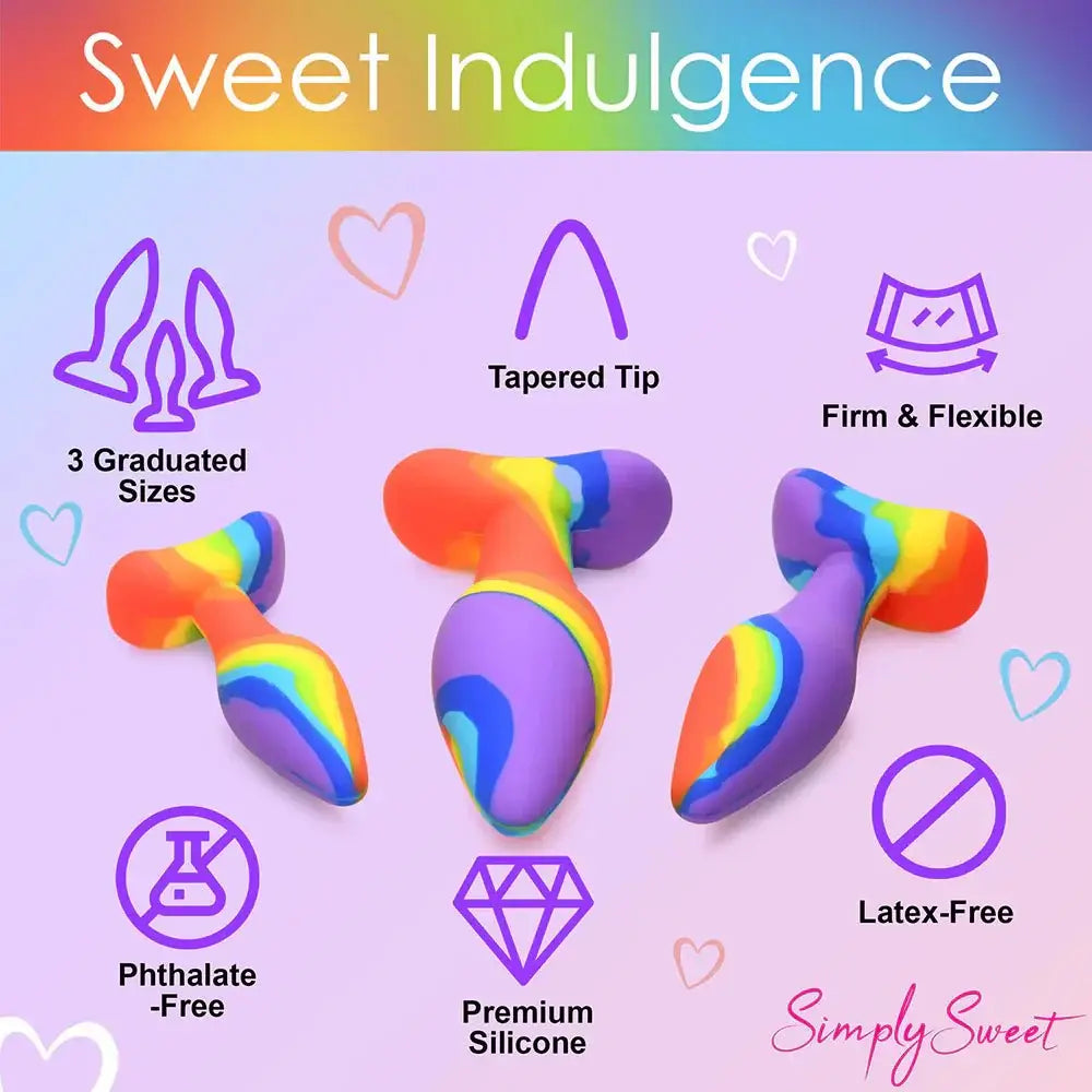 Simply Sweet Rainbow Silicone Butt Plug 3 - Piece Set - Rolik®