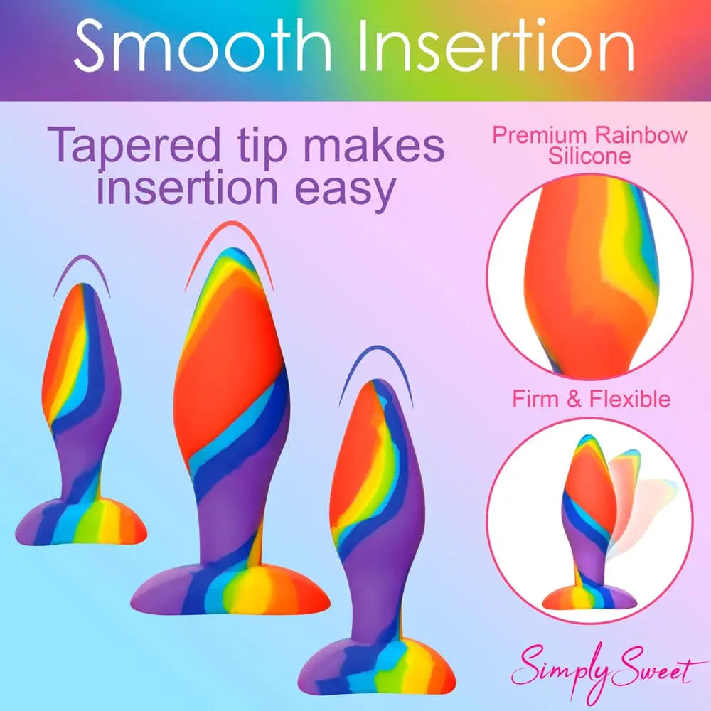 Simply Sweet Rainbow Silicone Butt Plug 3 - Piece Set - Rolik®